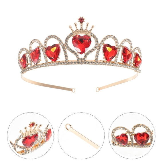 PBPBOX Red Heart Tiara Heart Crown Hair Accessory Wedding Crown for Bride