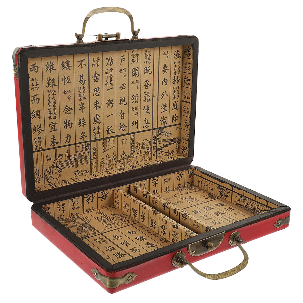PBPBOX Portable Red Mahjong Case Wooden Storage Box with PU Material and Seal