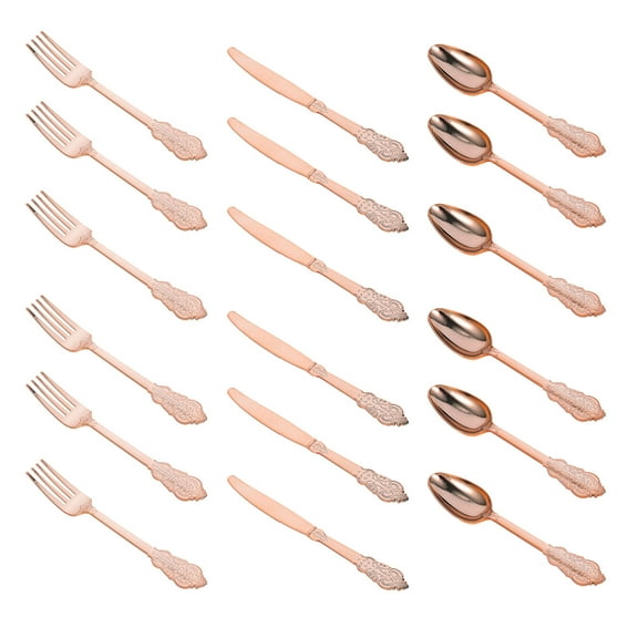 PBPBOX Rose Gold Plastic Silverware Set for Home Use HighEnd Disposable Dessert and Cake Tableware 6 Sets