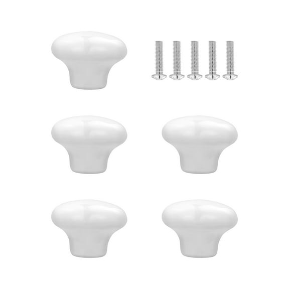 PBPBOX 5Pcs White Ceramic Round Cupboard Door Knobs with Screws for Drawer and Cabinet Use