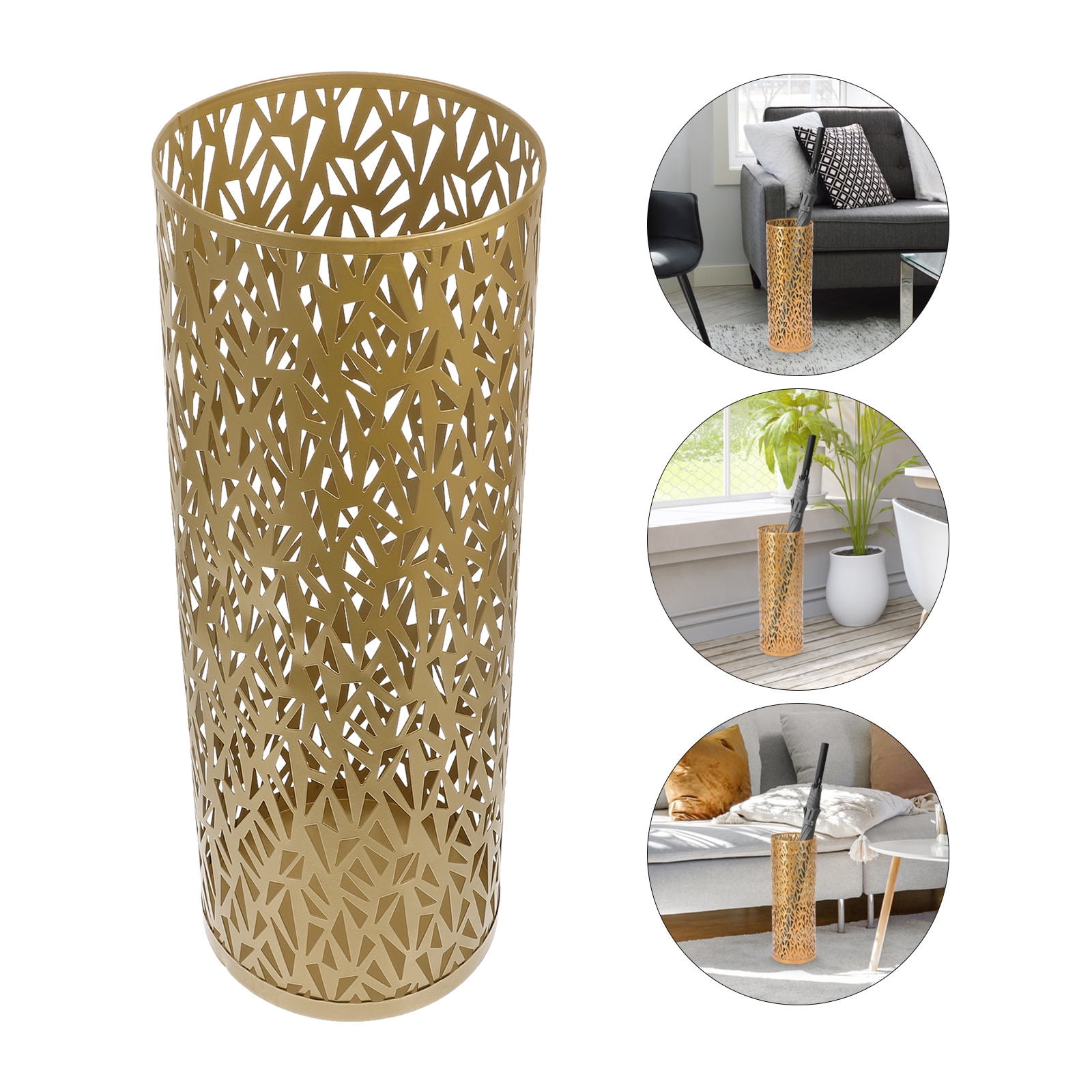 PBPBOX Metal Umbrella Stand for Entryway Indoor Organizer Round Golden Umbrella Holder with Multifunctional Design