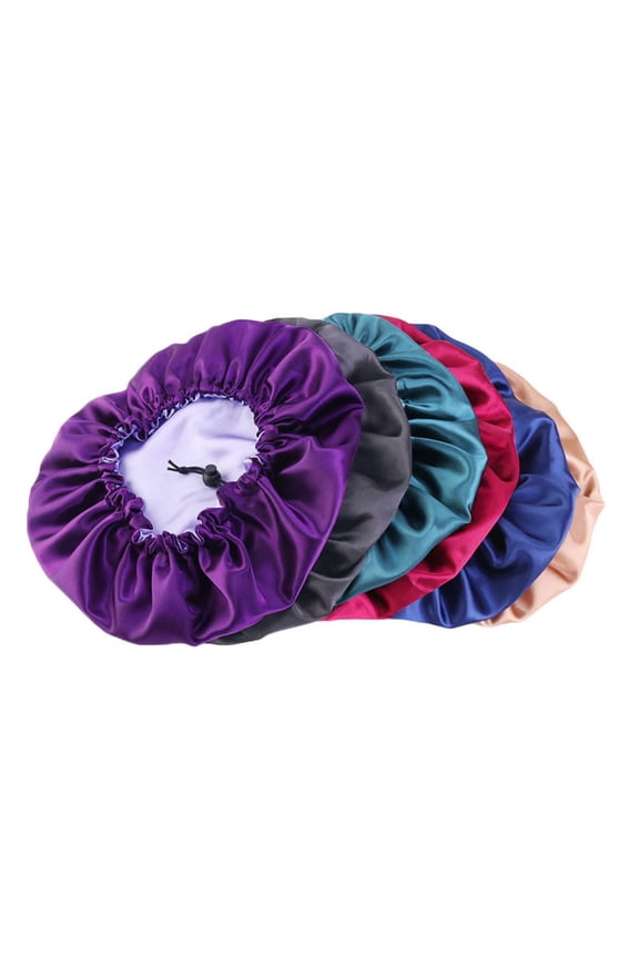 Purple Double Layer Satin Sleeping Hat for Woman Maintains Hair Moisture and Style
