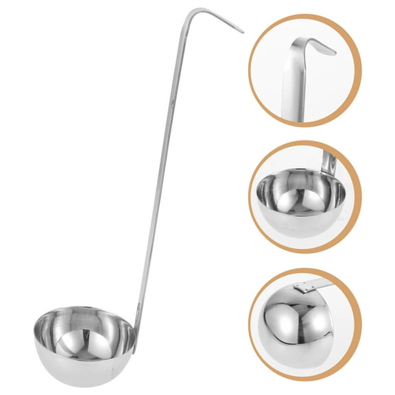 PBPBOX Lightweight Stainless Steel Ladle, Plated Silver, Hook Handle, Ideal for Home Soup Serving