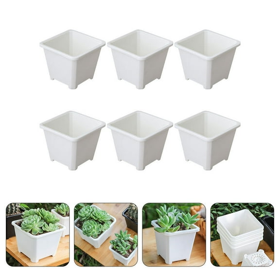 PBPBOX 6Pcs White Plastic Flowerpots for Balcony and Coffee Shop Decoration