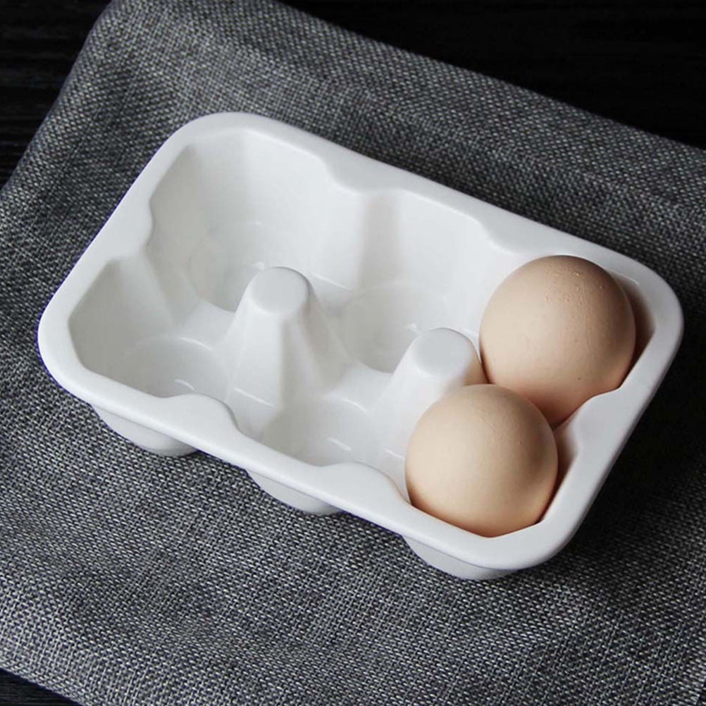 PBPBOX Ceramic Egg Holder for Refrigerator Storage, Slim and Compact, White