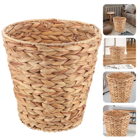 PBPBOX Woven Rattan Trash Can Brown Desktop Basket for Sundries Storage Multipurpose Home Basket