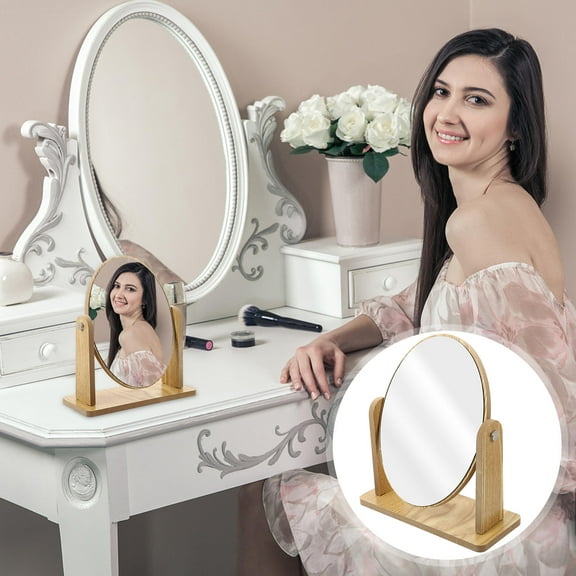 PBPBOX Swivel Makeup Mirror Tabletop Wood Mirror for Bathroom Vanity Decoration