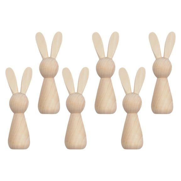 PBPBOX Unfinished Wood Cutouts Bunny Shape 6Pcs To Paint For Creative Design
