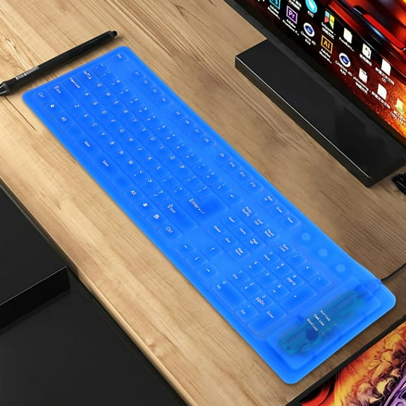 PBPBOX USB Wired Keyboard Waterproof Silicone Blue 1Pack