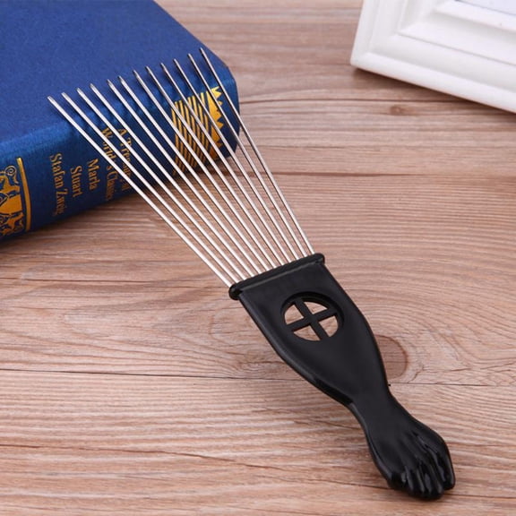 PBPBOX 1Pc Rake Comb in Black Steel Pin for Hair Combing Detangling and Scalp Massage Styling