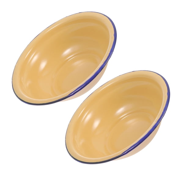 PBPBOX Yellow Enamel Basin for Home Use Practical Household Enamelware 2 Pieces 8.66 Inches