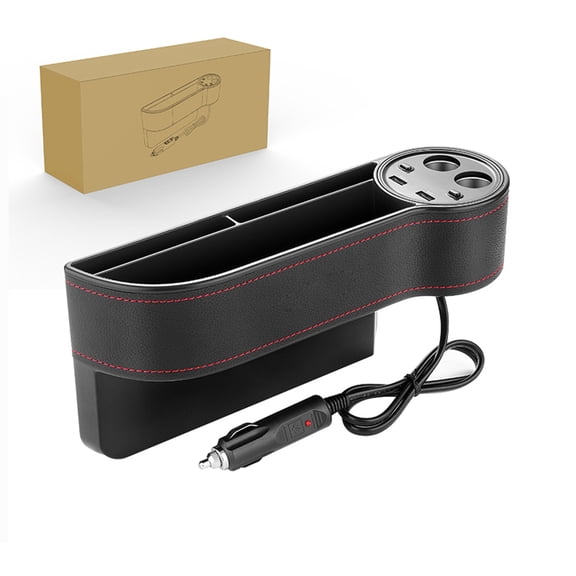 PBPBOX Black Car Storage Box with Dual USB Charger and Car Battery Display Organizer