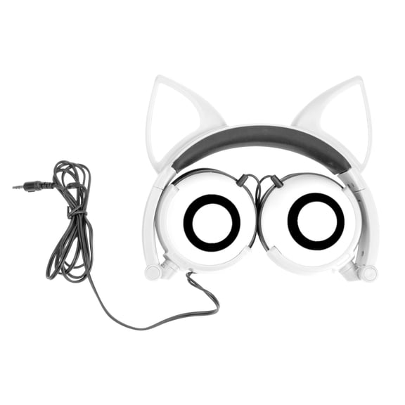 PBPBOX Ergonomic White Cat Ear Headphone with Glowing Light and Adjustable Headband