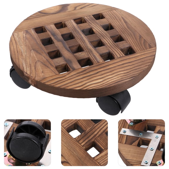 PBPBOX Planter Flower Pot Holder Wooden Round Board Platform Light Brown 1Pcs