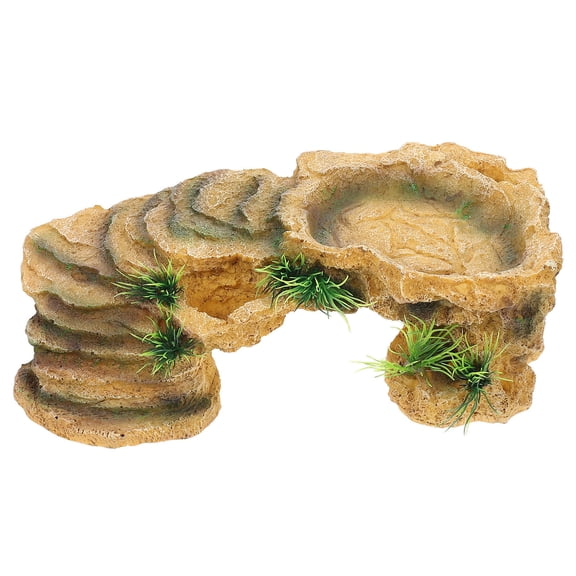 PBPBOX Khaki Resin Turtle Basking Platform and Hiding Cave for Indoor Reptile Habitat