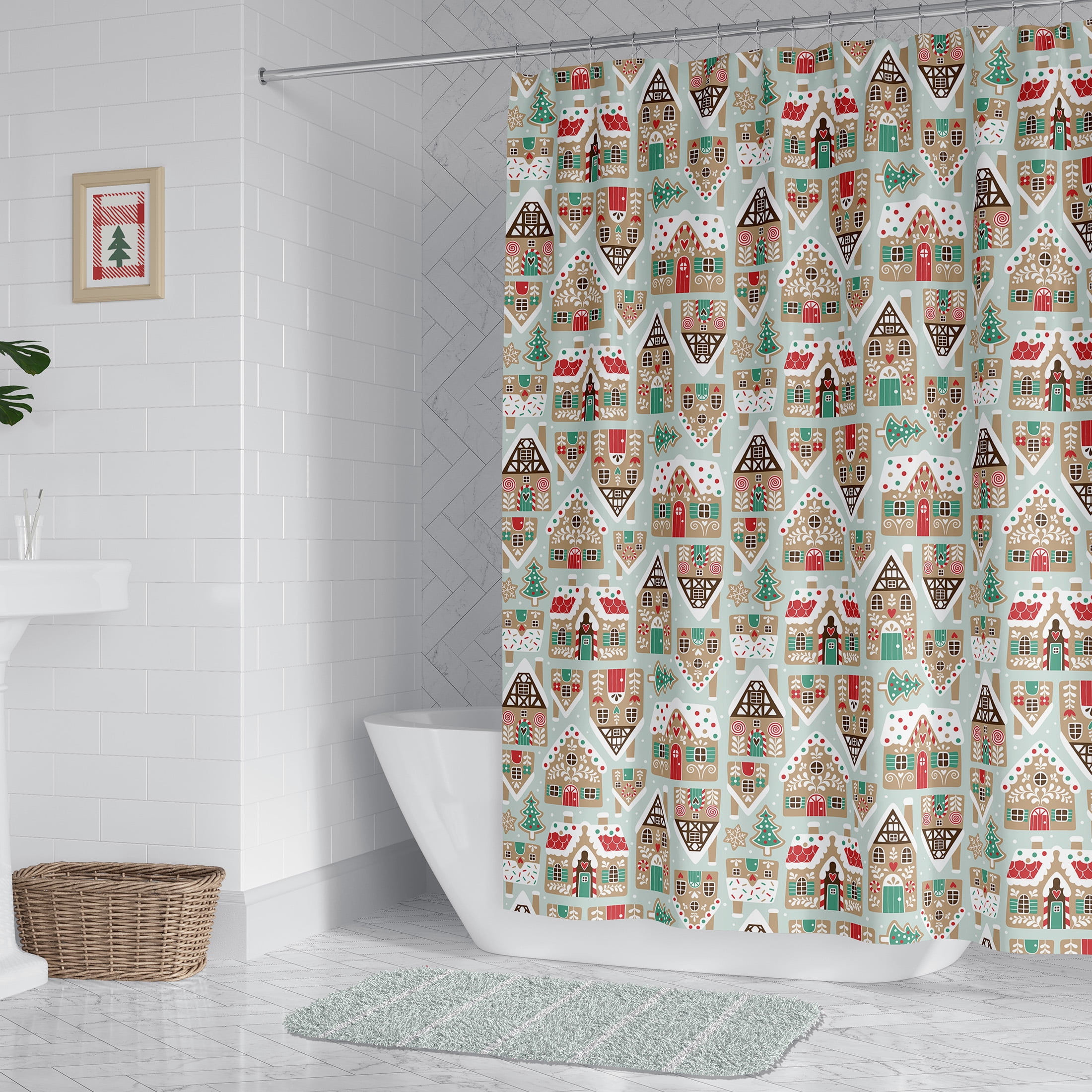 PBS Homegoods Holiday Villagge Print 14 Piece Shower Curtain Bath Set
