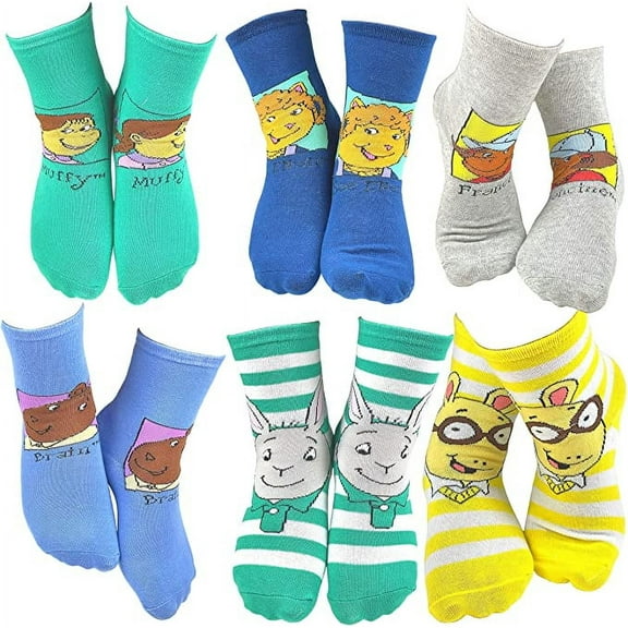 PBS Kids Arthur And Friends Kid's Crew Socks - 6 Pair Pack