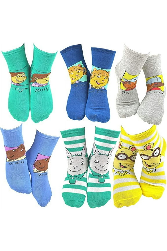 PBS Kids Arthur And Friends Kid's Crew Socks - 6 Pair Pack