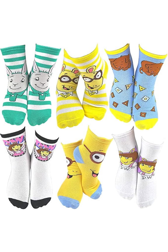 PBS Kids Arthur, Buster & Pal Kids Crew Socks - 6 Pair Set