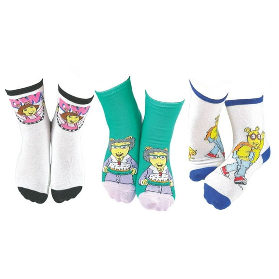 PBS Kids Arthur Colorful Crew Socks - 3 Pair Set Options (Kids Size)