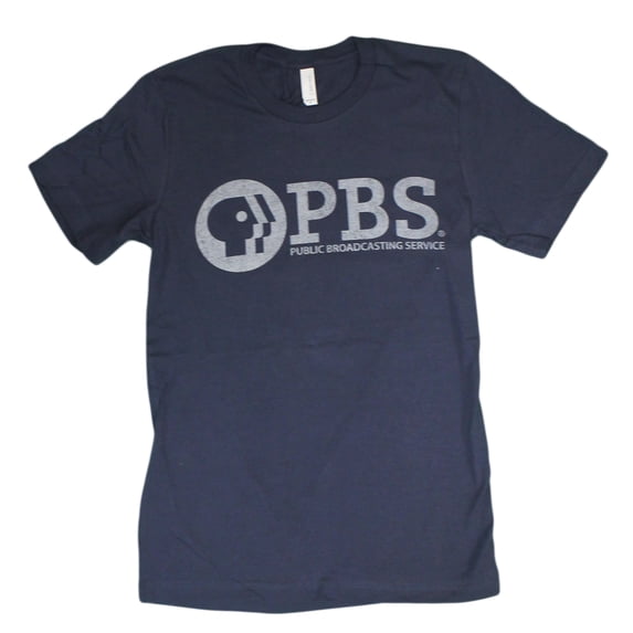 PBS Public Broadcasting Service Horiz Logo Distressed Men's T-Shirt (Small) (Large)