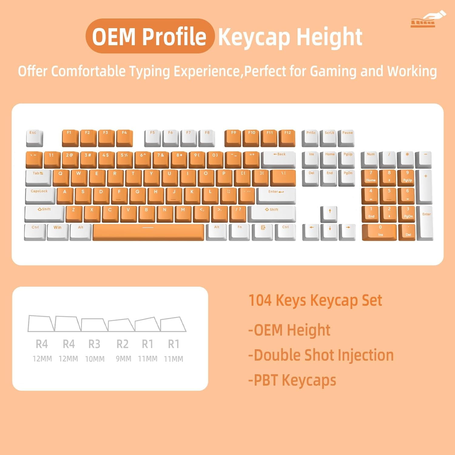 PBT Keycaps 104 Keys OEM Profile PBT Double Shot Keycap Set,ANSI US ...