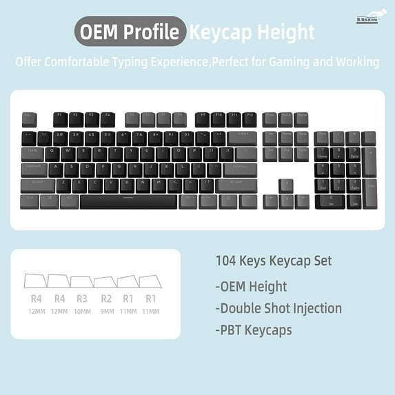 PBT Keycaps 104 Keys OEM Profile PBT Double Shot Keycap Set,ANSI US Layout for Mechanical Keyboard,Compatible with MX Switches Cherry/Gateron/Kailh/Akko Switch. (Retro Balck & Grey)