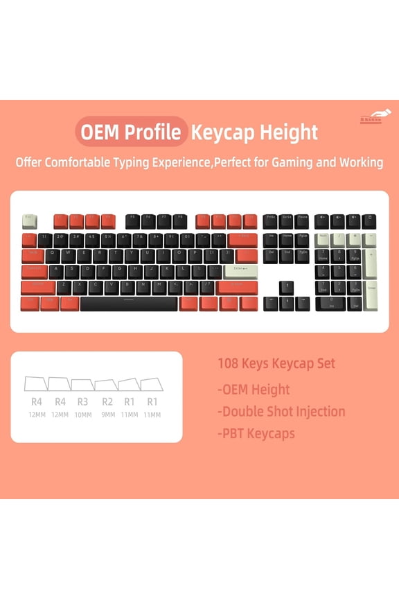 PBT Keycaps 108 Keys OEM Profile PBT Double Shot Keycap Set,ANSI US Layout for Mechanical Keyboard,Compatible with MX Switches Cherry/Gateron/Kailh/Akko Switch. (Retro Black & Orange)