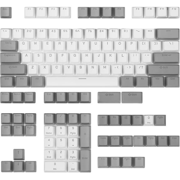 PBT Keycaps Backlit Cherry MX Keyset Doubleshot OEM Profile Translucent for Layout 61 68 75 84 87 96 98 104 108 MX Switches Mechanical Keyboard (Grey White Combo)