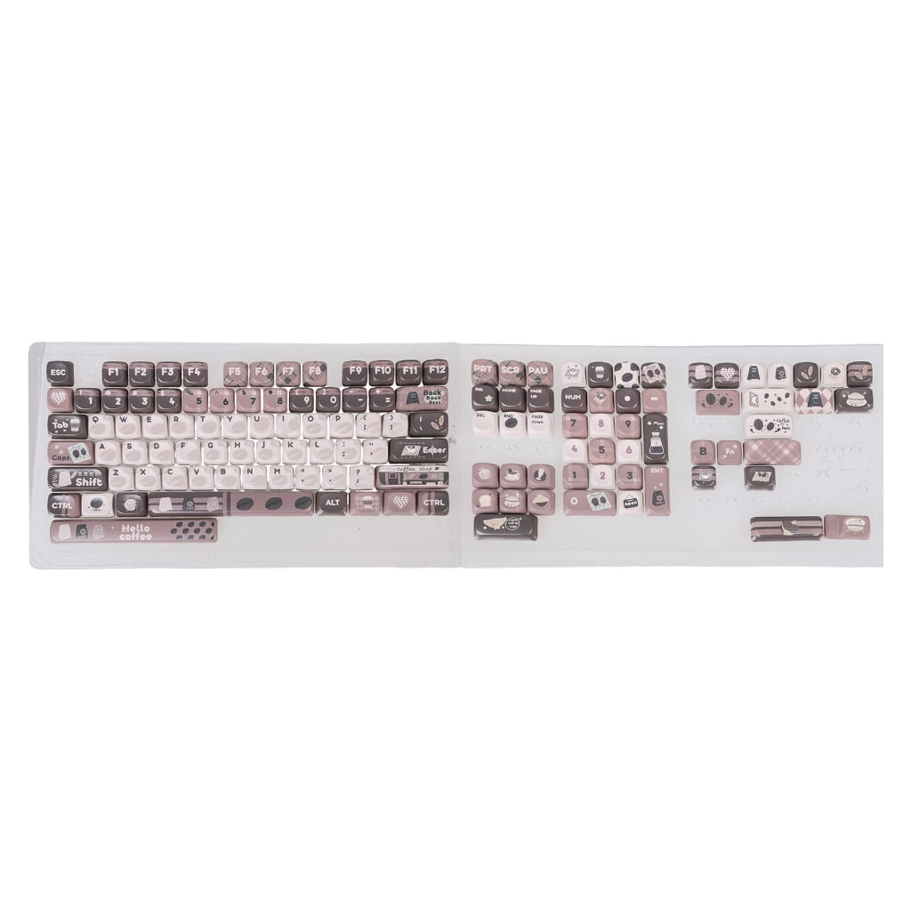 PBT Keycaps Set 131Keys MOA Height Heat Sublimated Cartoon Coffee Beans Theme for Mechanical Keyboards