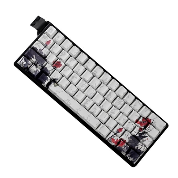 PBT Keycaps for Mechanical Keyboards 65 Percent Layout Japanese Plums Blossoms Theme OEM Height Profile with Oil Resistant Coating