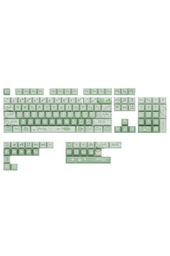 PBT Matcha Milk Green Keycaps, Creative Spring Picnic Theme XDA & MOA & CHERRY Profile Keycaps for Mechanical Keyboards