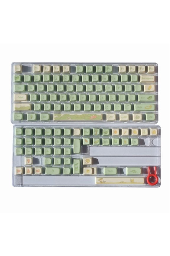PBT Sublimation Keycaps FA Profile Green Lotus Theme 123PCS Keycap For Mechanical Keyboard Comfortable Typing Waterproof