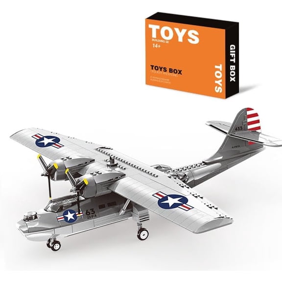 PBY Catalina Seaplane Fightr Jet Building Block Set Compatible with Lego Military Plane, WWII Patrol Bomber Aircraft Model(364 PCS)