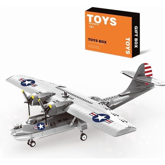 WWII Patrol Bomber Seaplane Building Block Set, 364 Pieces, Vintage Amphibious Aircraft Model Kit for Adults, Historical Aviation Collectible Display