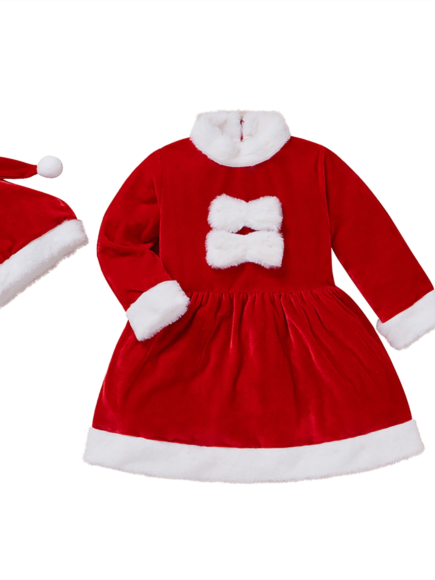 PBaeM Toddler Girls 6M-5T Christmas Furry Costume Ruffled Bow Velvet