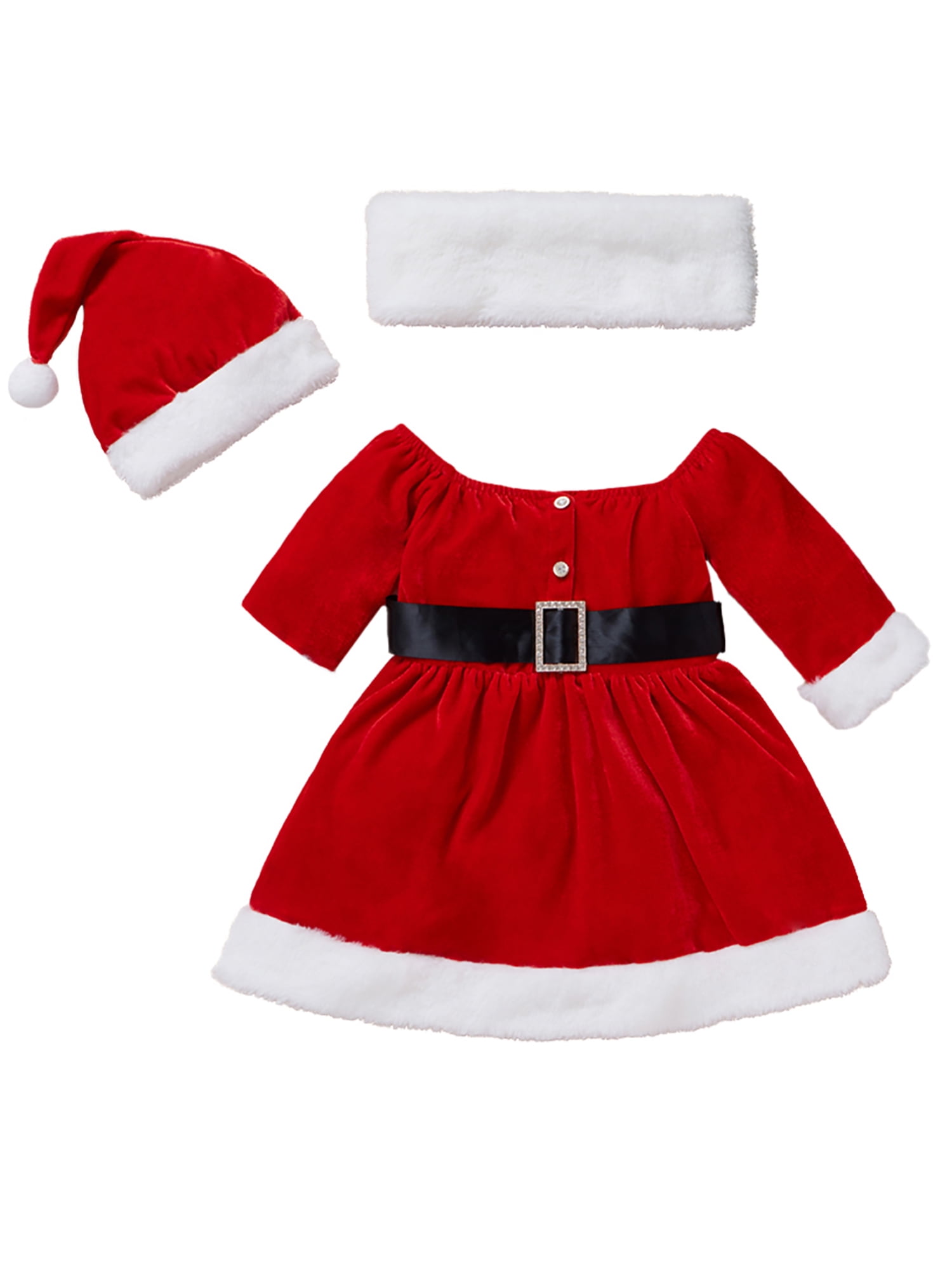 PBaeM Toddler Girls 6M5T Christmas Furry Costume Ruffled Bow Velvet Jumper Dress