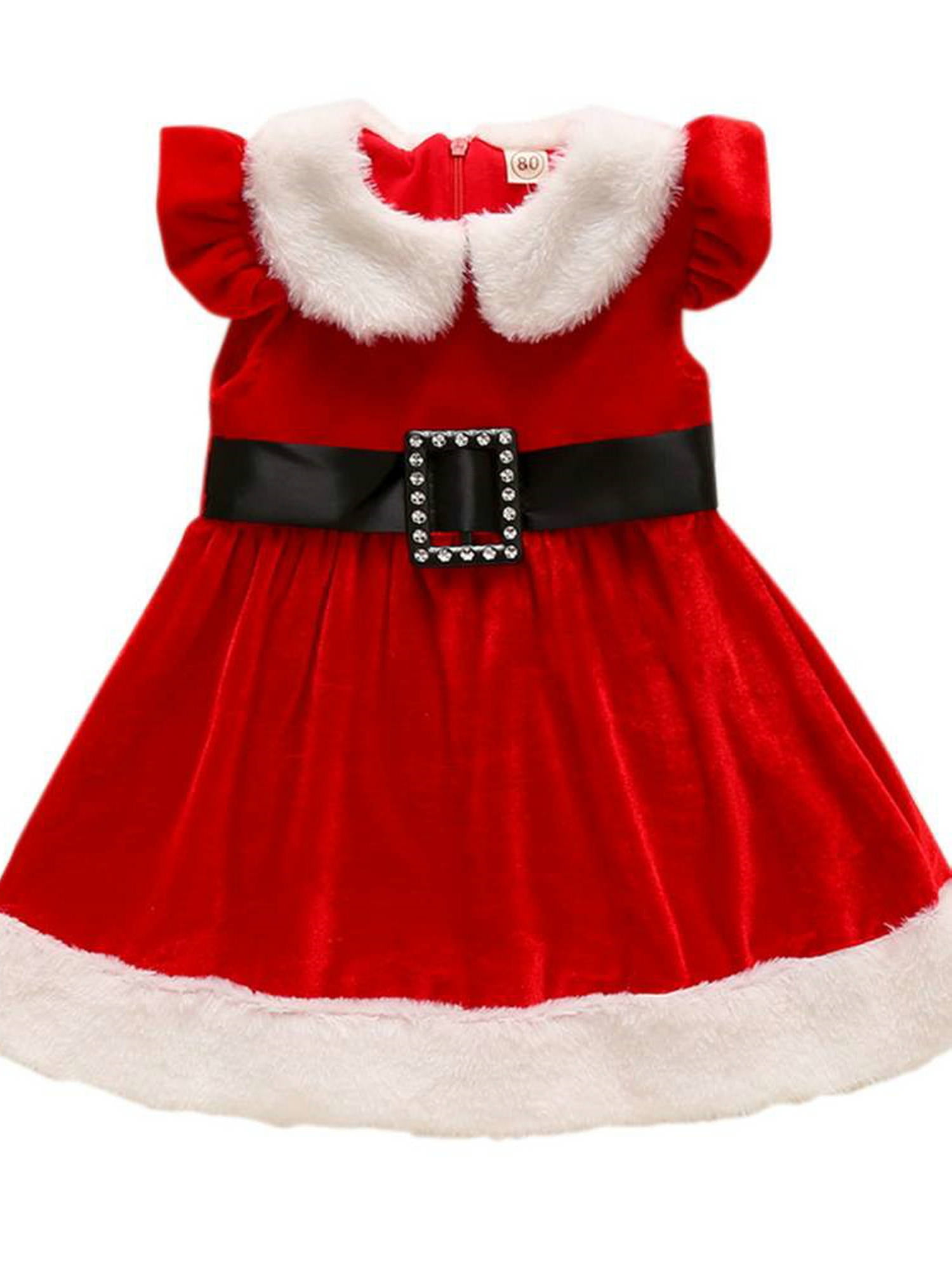 PBaeM Toddler Girls 6M-5T Christmas Furry Costume Ruffled Bow Velvet
