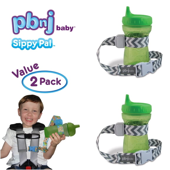 PBnJ Baby SippyPal Sippy Cup Holder Strap Leash Tether (Gray Chevron 2-Pack)