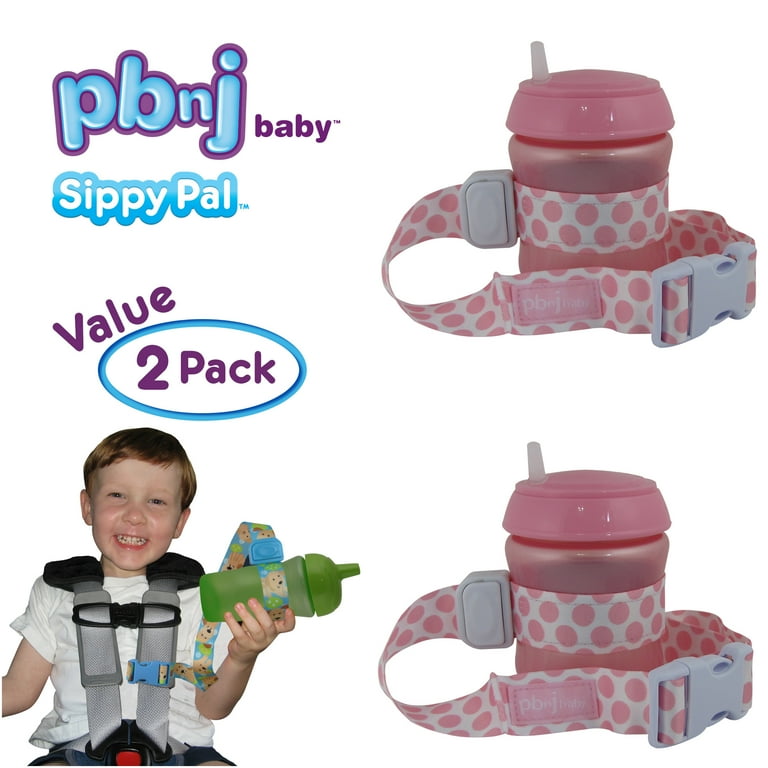 PBnJ Baby SippyPal Sippy Cup Holder Strap Leash Tether (Pink/White