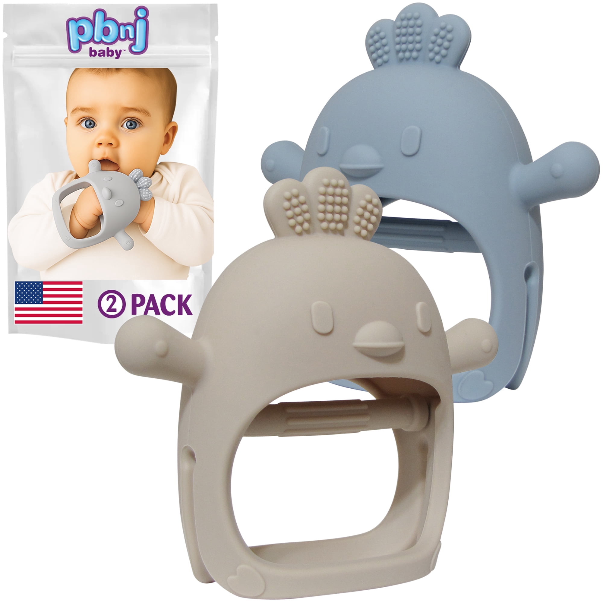 Your Baby トントンねずみ PBnJ baby 2 Packs Silicone Teething Mitten, (Gray & Green