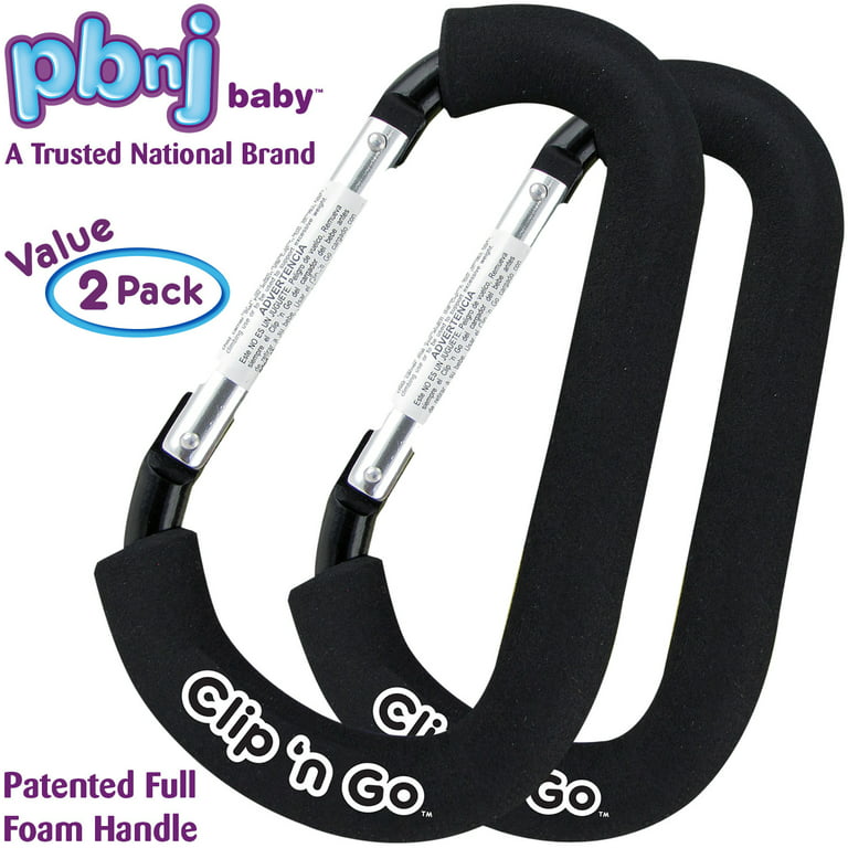PBnJ Baby Clip N Go - 2 Pack X-Large Stroller Organizer Hook Clip for Purse Shopping & Diaper Bags, Size: 2 Count (Pack of 1), Black