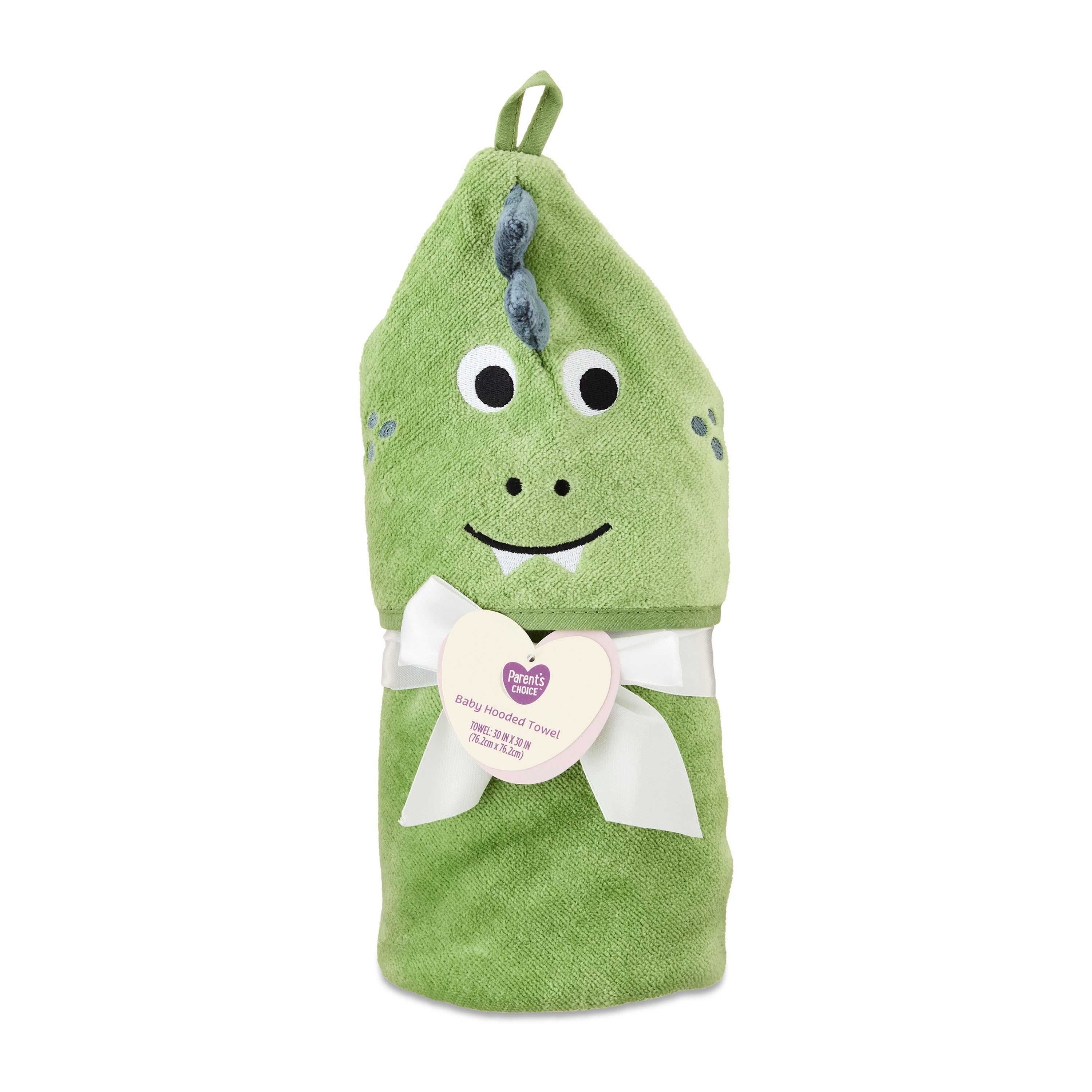 Parent's Choice Cotton Dino Baby Hooded Towel, Green, 30 in x 30 in