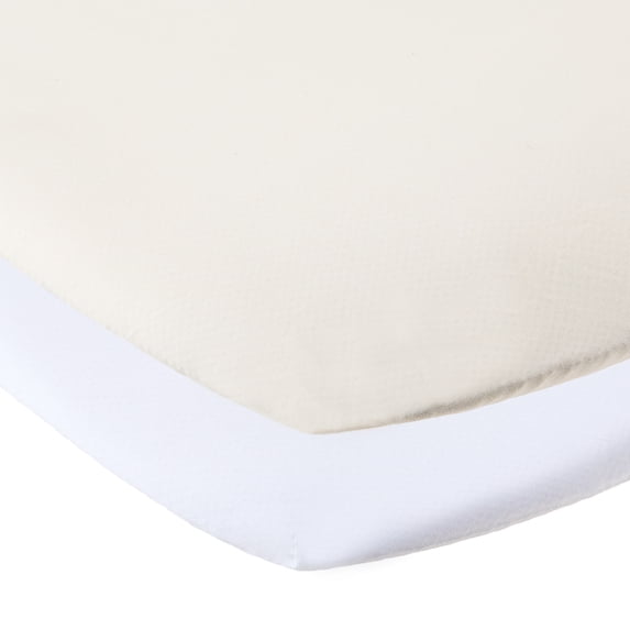 Parent's Choice 180 Thread Count White and Birch Cotton Fitted Bassinet Sheets, 2 Pack