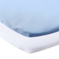 thumbnail image 1 of Parent's Choice 180 Thread Count White and Blue Cotton Fitted Bassinet Sheets, 2 Pack, 1 of 5
