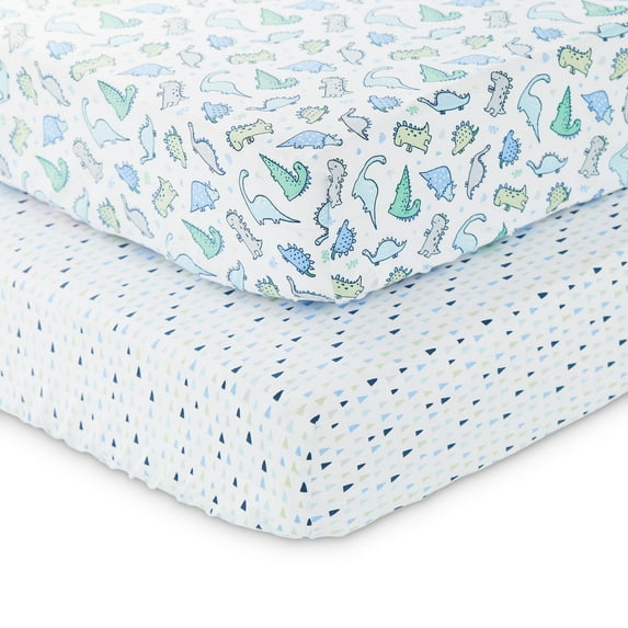 Parent's Choice 2-Piece Cotton Fitted Crib Sheets for Baby Boys, Dinosaurs