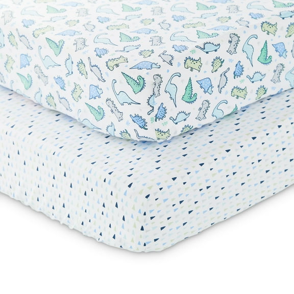 Parent's Choice 2-Piece Cotton Fitted Crib Sheets for Baby Boys, Dinosaurs