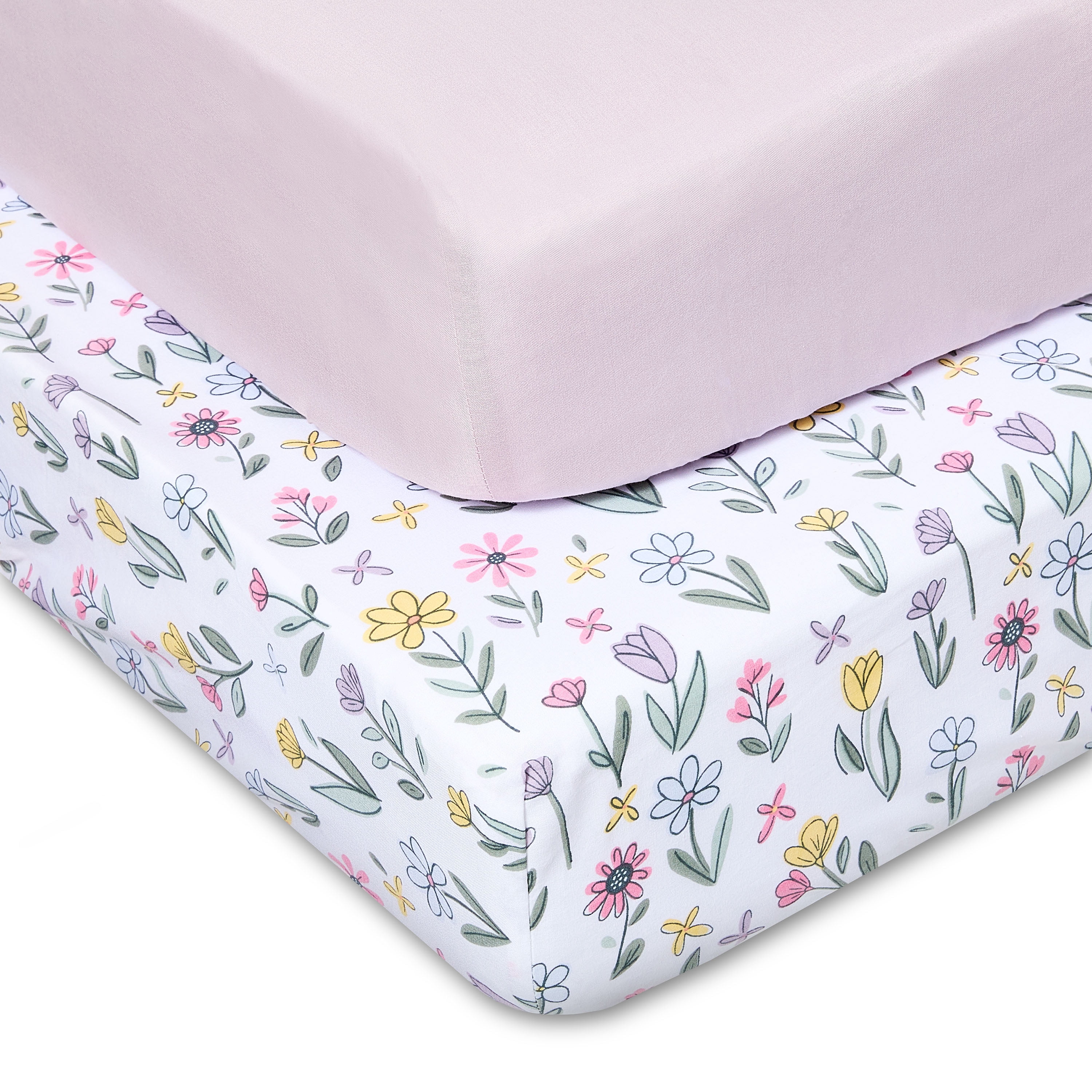Parent's Choice 2-Pack Cotton Percale Fitted Crib Sheets, Floral Pink, Fits Standard Crib/Toddler Mattresses
