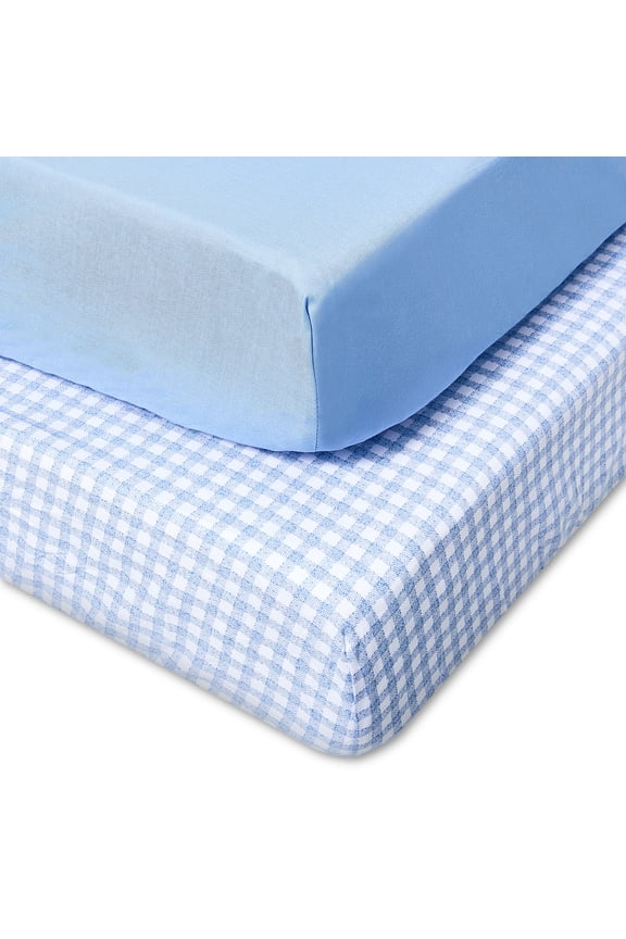 Cotton Fitted Crib Sheets for Baby Boys and Girls, Gingham, 2 Pack