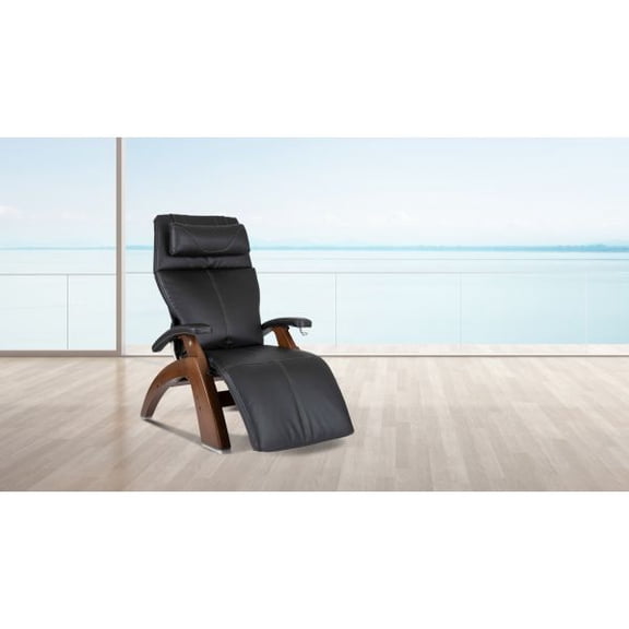 PC-420 Classic Manual PLUS Perfect Chair Zero Gravity Recliner Dark Walnut Wood Black Vinyl - In Home Delivery